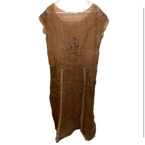 Vtg flapper dress 1920s Silk Hand Embroidered One Hole Wide Bodice Lace Museum - Picture 4 of 14